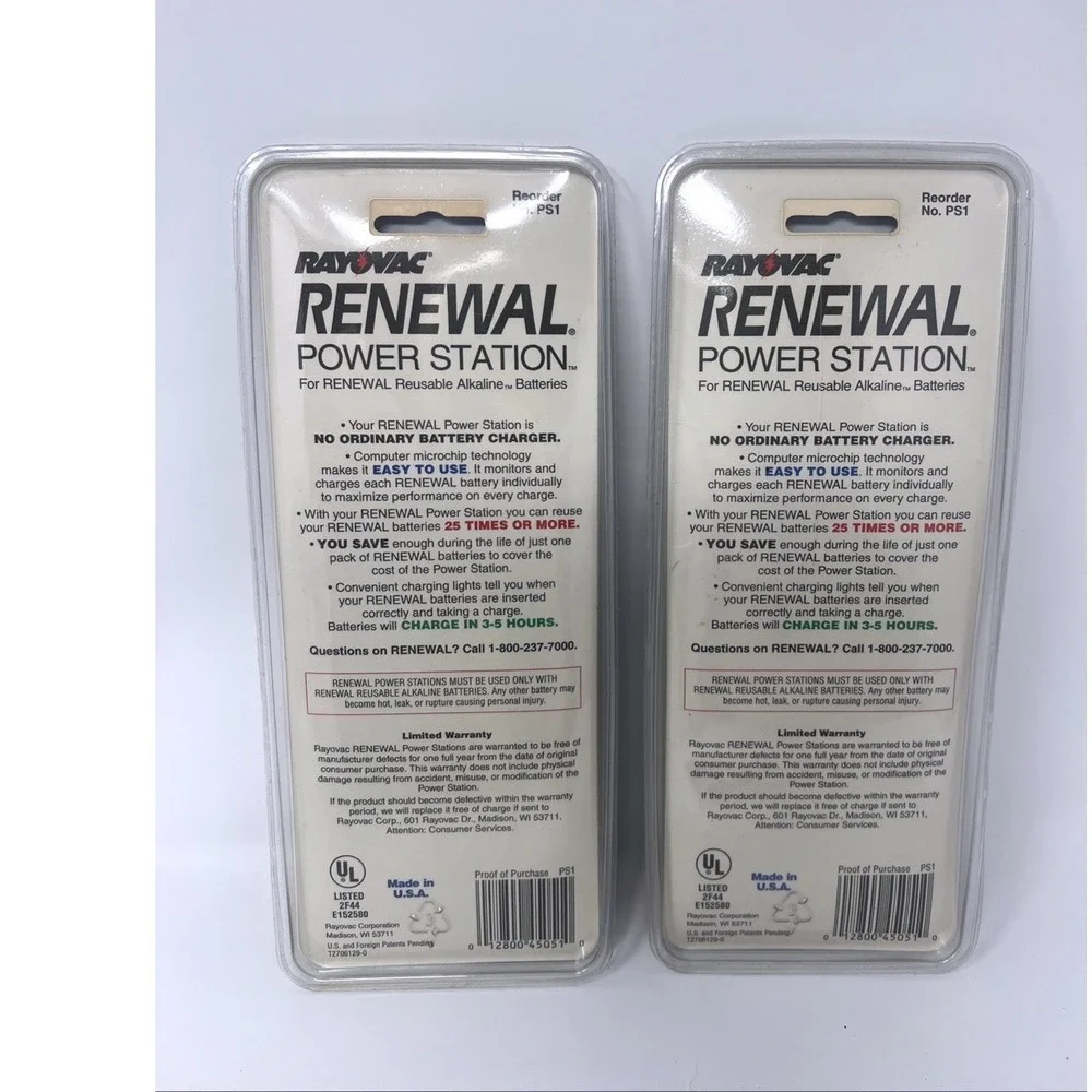 Vintage Rayovac Renewal Power Station PS1 Battery Charger Lot of 2 NOS USA